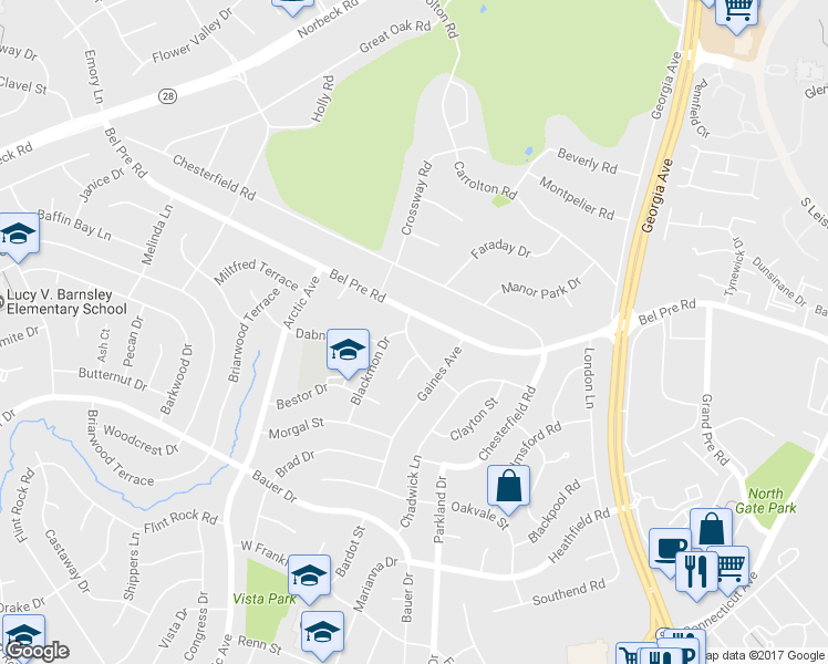 map of restaurants, bars, coffee shops, grocery stores, and more near 4311 Merton Road in Rockville