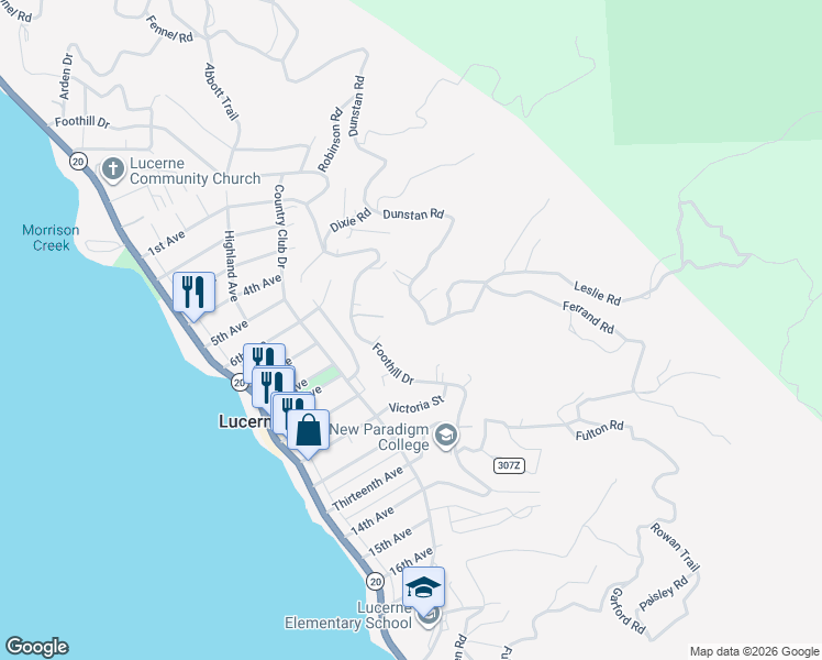 map of restaurants, bars, coffee shops, grocery stores, and more near 4072 Lakeview Terrace in Lucerne