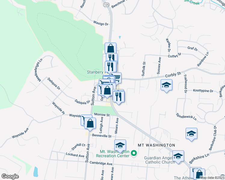 map of restaurants, bars, coffee shops, grocery stores, and more near 2110 Beechmont Avenue in Cincinnati