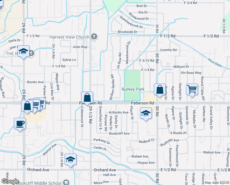 map of restaurants, bars, coffee shops, grocery stores, and more near 608 Broken Spoke Rd in Grand Junction