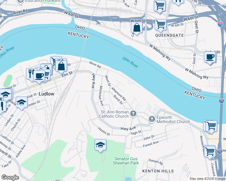 map of restaurants, bars, coffee shops, grocery stores, and more near 4 Montrose Street in Ludlow