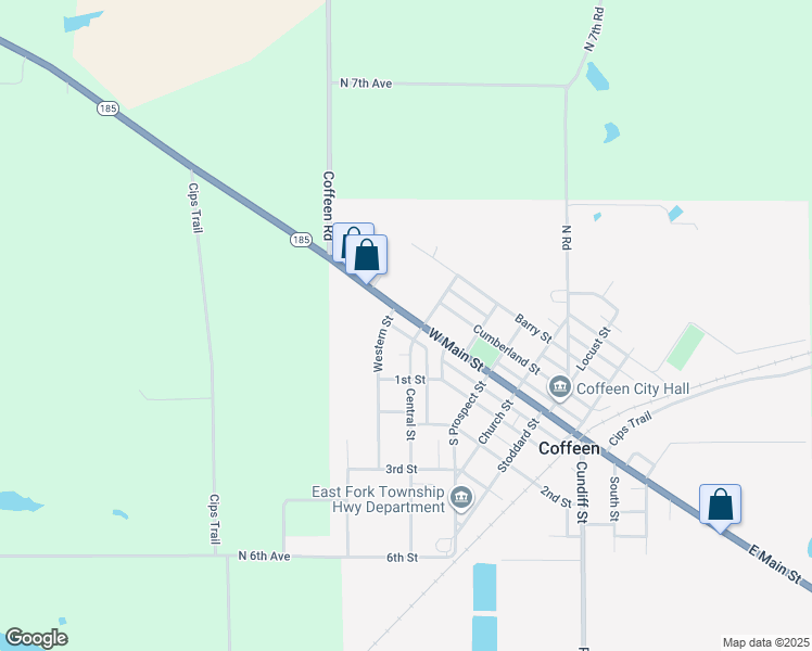 map of restaurants, bars, coffee shops, grocery stores, and more near 604 West Main Street in Coffeen