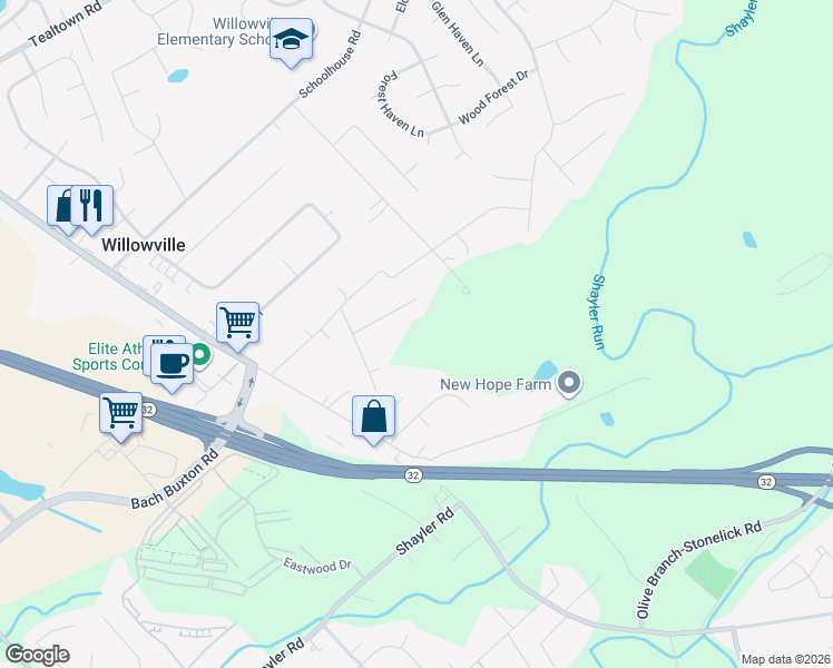 map of restaurants, bars, coffee shops, grocery stores, and more near 4416 Gene Ln in Batavia