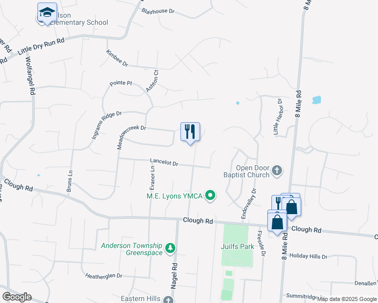map of restaurants, bars, coffee shops, grocery stores, and more near 2193 Forestlake Drive in Cincinnati