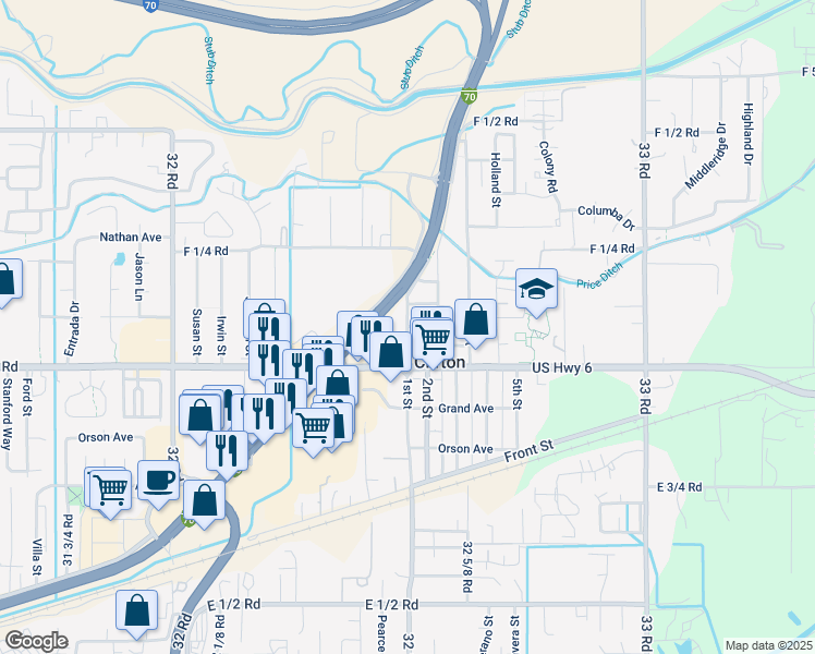map of restaurants, bars, coffee shops, grocery stores, and more near 3251 Villasur Drive in Clifton