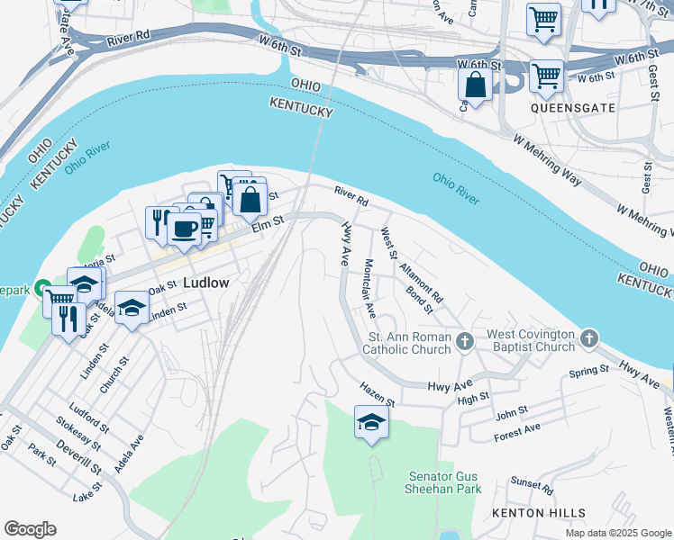map of restaurants, bars, coffee shops, grocery stores, and more near 149 Highway Avenue in Ludlow
