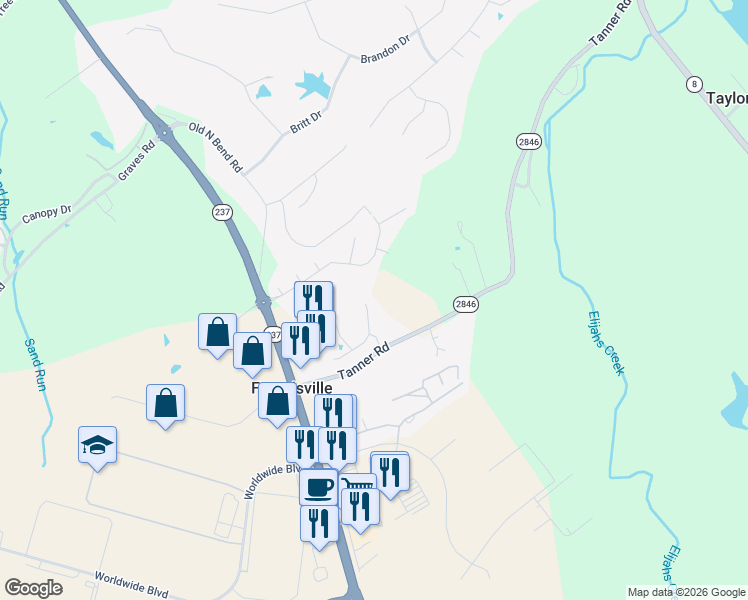 map of restaurants, bars, coffee shops, grocery stores, and more near 1904 Tanners Cove Road in Hebron
