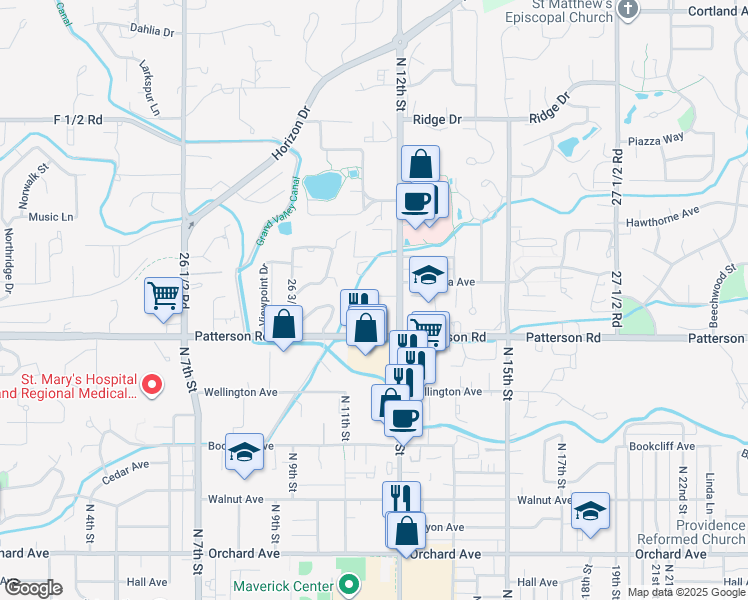 map of restaurants, bars, coffee shops, grocery stores, and more near 1141 Lowell Court in Grand Junction