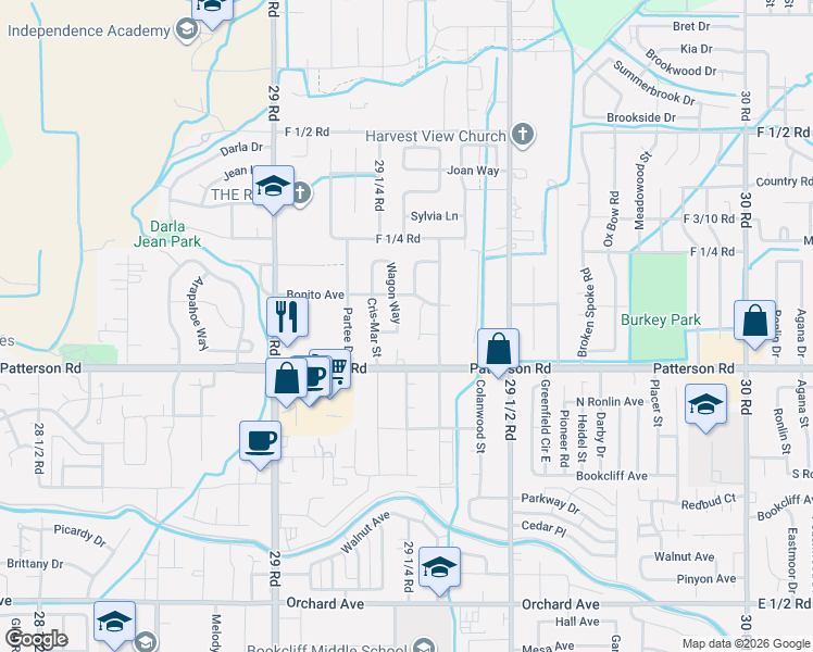map of restaurants, bars, coffee shops, grocery stores, and more near 608 Wagon Way in Grand Junction
