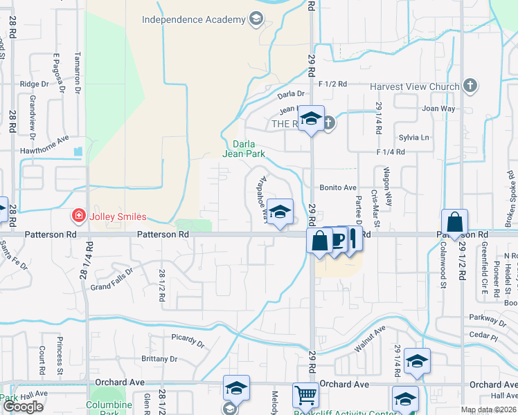 map of restaurants, bars, coffee shops, grocery stores, and more near 608 West Indian Creek Drive in Grand Junction