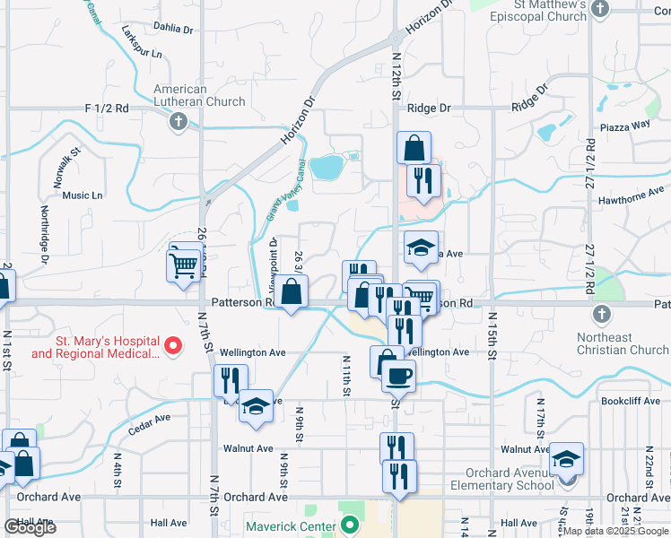 map of restaurants, bars, coffee shops, grocery stores, and more near 950 Northern Way in Grand Junction