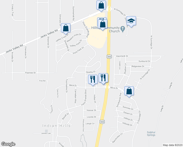 map of restaurants, bars, coffee shops, grocery stores, and more near 935 Opalite Drive in Carson City