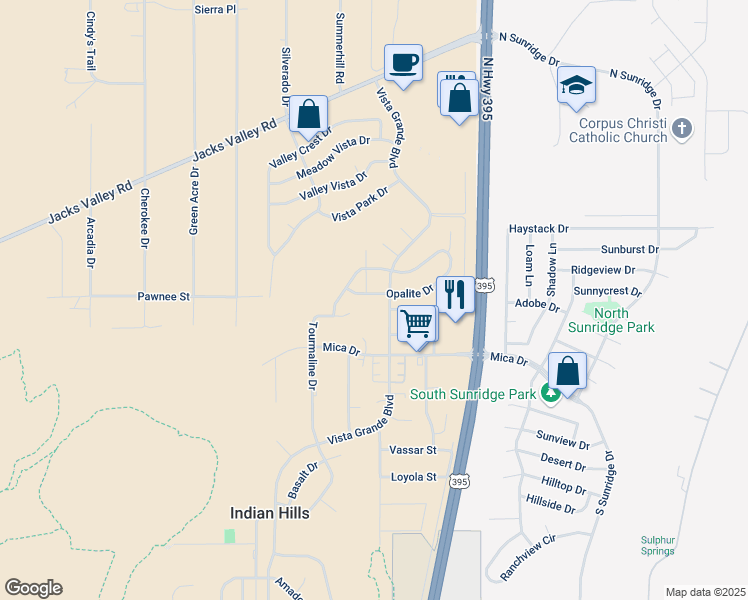 map of restaurants, bars, coffee shops, grocery stores, and more near 905 Opalite Drive in Carson City