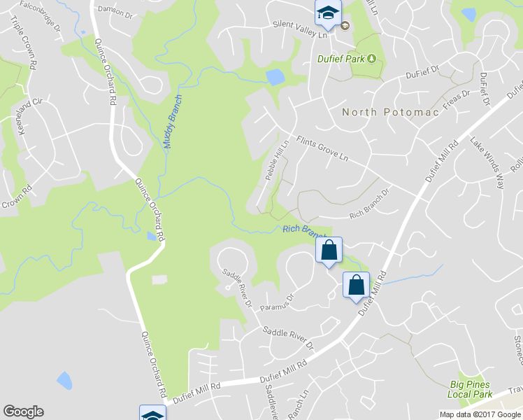 map of restaurants, bars, coffee shops, grocery stores, and more near 14411 Pebble Hill Lane in North Potomac