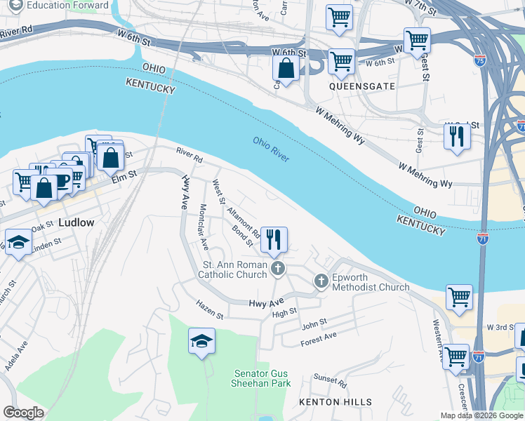 map of restaurants, bars, coffee shops, grocery stores, and more near 1405 Livingston Street in Covington