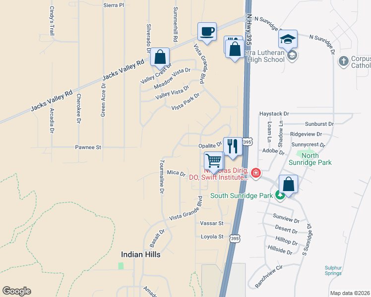 map of restaurants, bars, coffee shops, grocery stores, and more near 905 Opalite Drive in Carson City