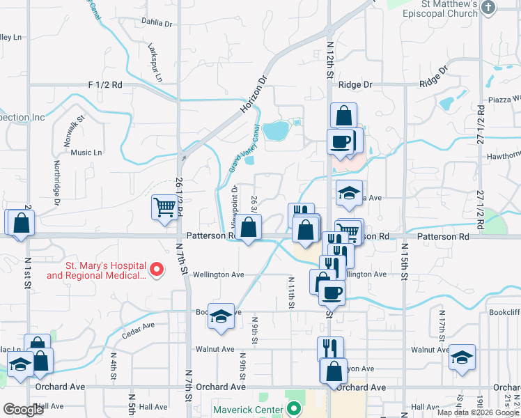map of restaurants, bars, coffee shops, grocery stores, and more near 602 Rico Way in Grand Junction