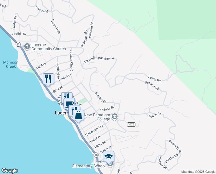 map of restaurants, bars, coffee shops, grocery stores, and more near 4072 Lakeview Terrace in Lucerne