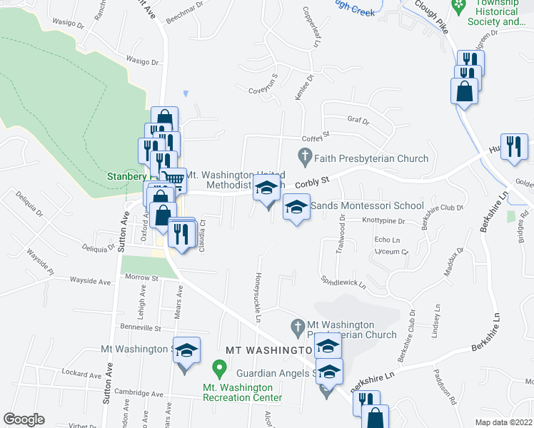 map of restaurants, bars, coffee shops, grocery stores, and more near 6365 Corbly Road in Cincinnati