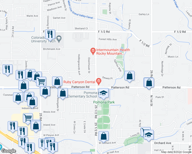 map of restaurants, bars, coffee shops, grocery stores, and more near 609 25 1/2 Road in Grand Junction
