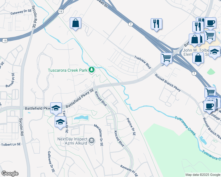 map of restaurants, bars, coffee shops, grocery stores, and more near 194 Spencer Terrace Southeast in Leesburg