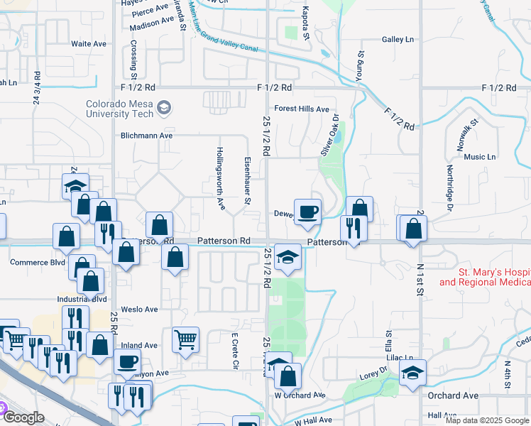 map of restaurants, bars, coffee shops, grocery stores, and more near 601 25 1/2 Road in Grand Junction
