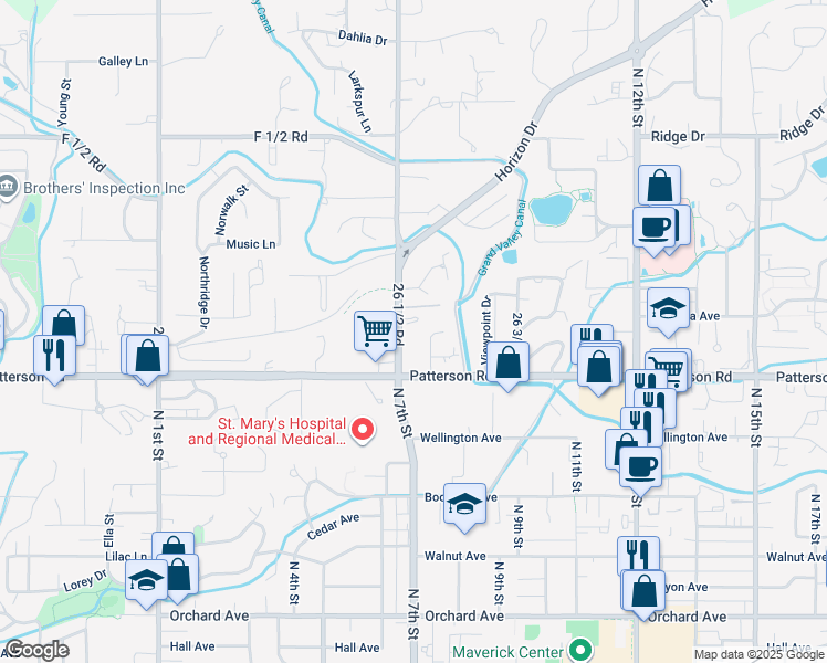 map of restaurants, bars, coffee shops, grocery stores, and more near 606 26 1/2 Road in Grand Junction