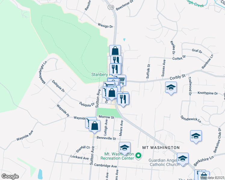 map of restaurants, bars, coffee shops, grocery stores, and more near 2110 Beechmont Avenue in Cincinnati