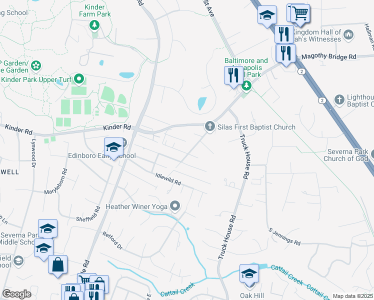 map of restaurants, bars, coffee shops, grocery stores, and more near 112 West Earleigh Heights Road in Severna Park