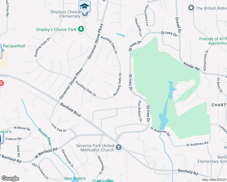 map of restaurants, bars, coffee shops, grocery stores, and more near 318 Wood Shadows Court in Millersville