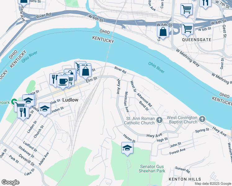 map of restaurants, bars, coffee shops, grocery stores, and more near 149 Highway Avenue in Ludlow