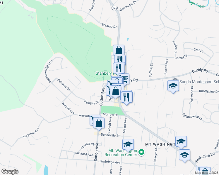 map of restaurants, bars, coffee shops, grocery stores, and more near 2105 Oxford Avenue in Cincinnati