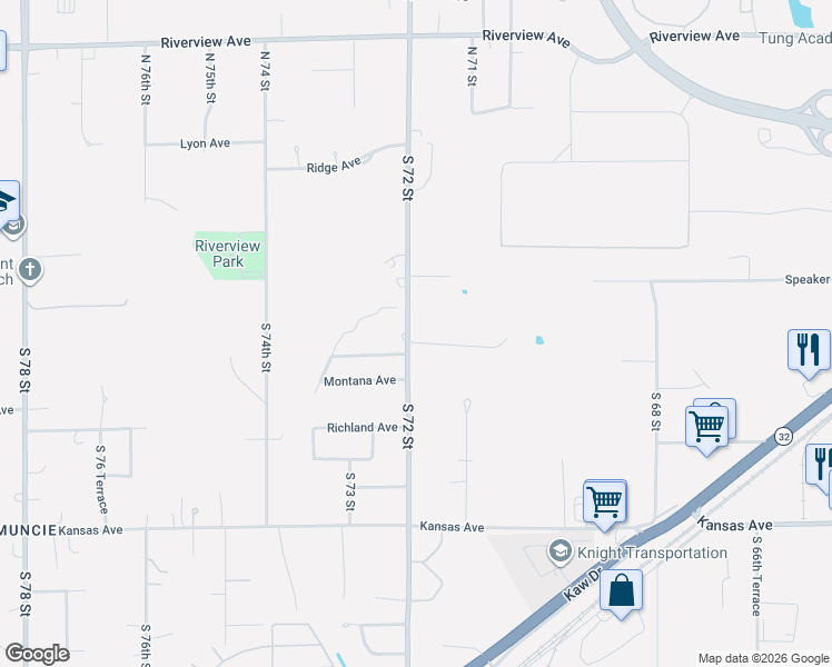 map of restaurants, bars, coffee shops, grocery stores, and more near 310 South 72 Street in Kansas City