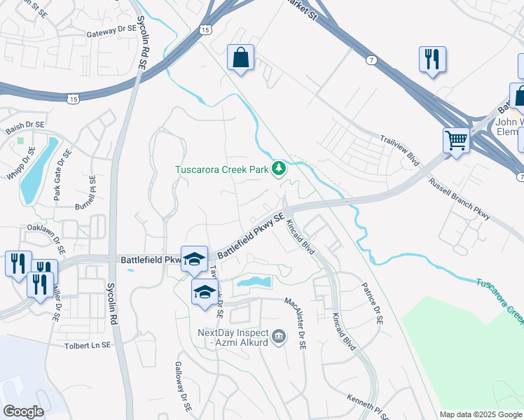 map of restaurants, bars, coffee shops, grocery stores, and more near 705 Somerset Park Drive Southeast in Leesburg