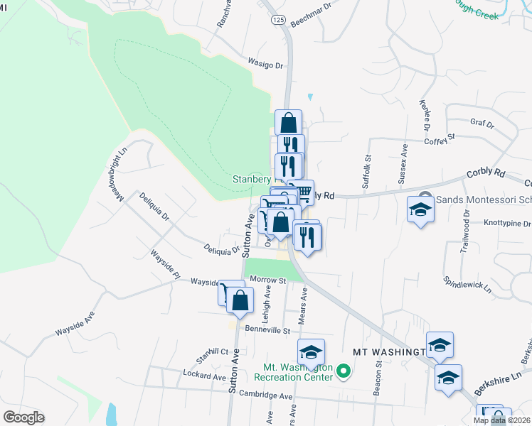 map of restaurants, bars, coffee shops, grocery stores, and more near 2105 Oxford Avenue in Cincinnati