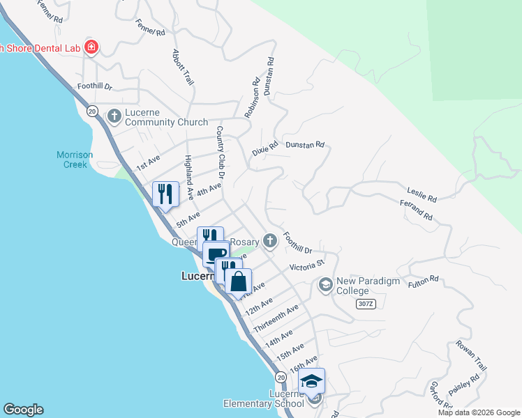 map of restaurants, bars, coffee shops, grocery stores, and more near 4080 Kensington Way in Lucerne