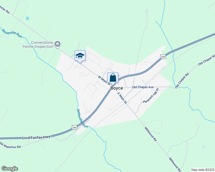 map of restaurants, bars, coffee shops, grocery stores, and more near 9 West Main Street in Boyce