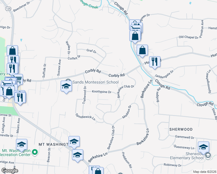 map of restaurants, bars, coffee shops, grocery stores, and more near 6610 Knottypine Drive in Cincinnati