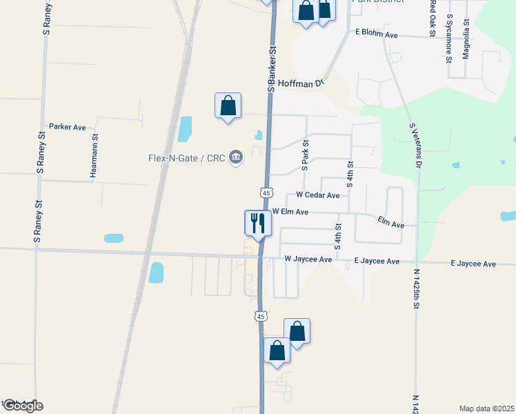 map of restaurants, bars, coffee shops, grocery stores, and more near 2803 South Banker Street in Effingham