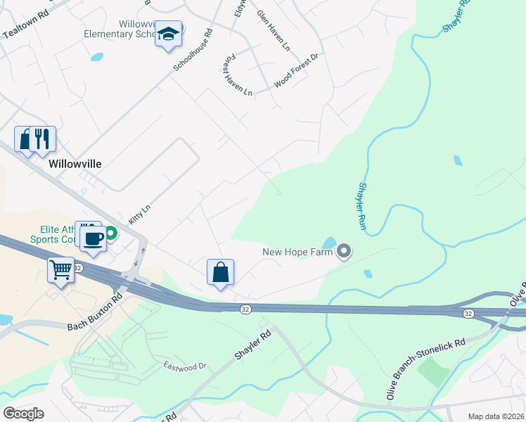 map of restaurants, bars, coffee shops, grocery stores, and more near 4416 Gene Lane in Batavia