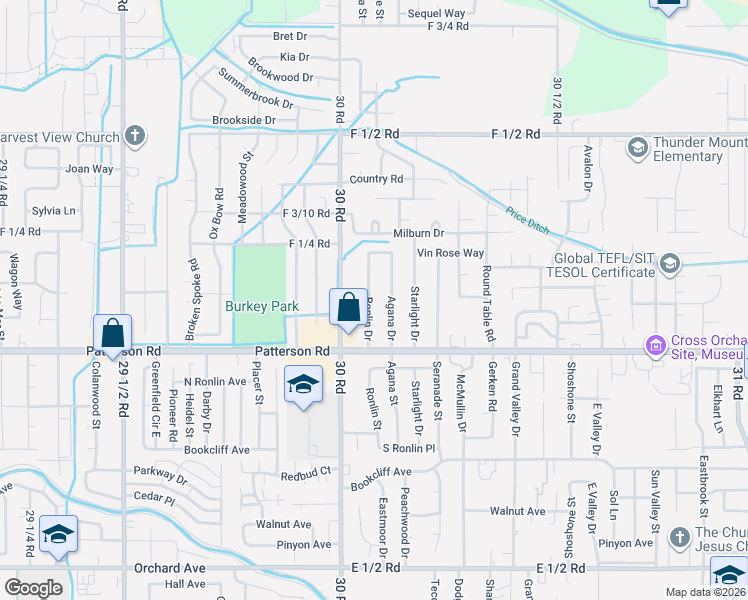 map of restaurants, bars, coffee shops, grocery stores, and more near 608 Ronlin Drive in Grand Junction