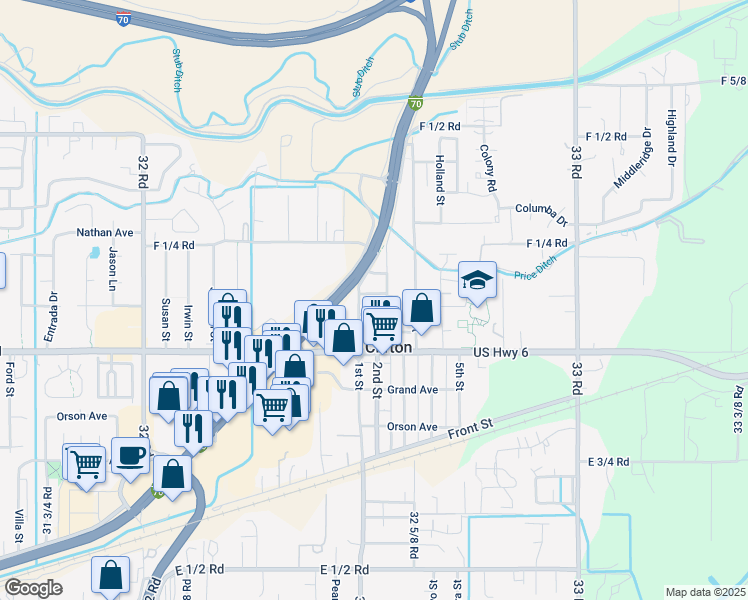 map of restaurants, bars, coffee shops, grocery stores, and more near 3251 Villasur Drive in Clifton