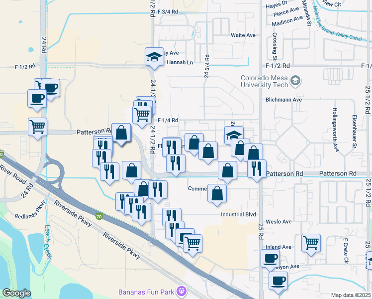 map of restaurants, bars, coffee shops, grocery stores, and more near 2470 F Road in Grand Junction