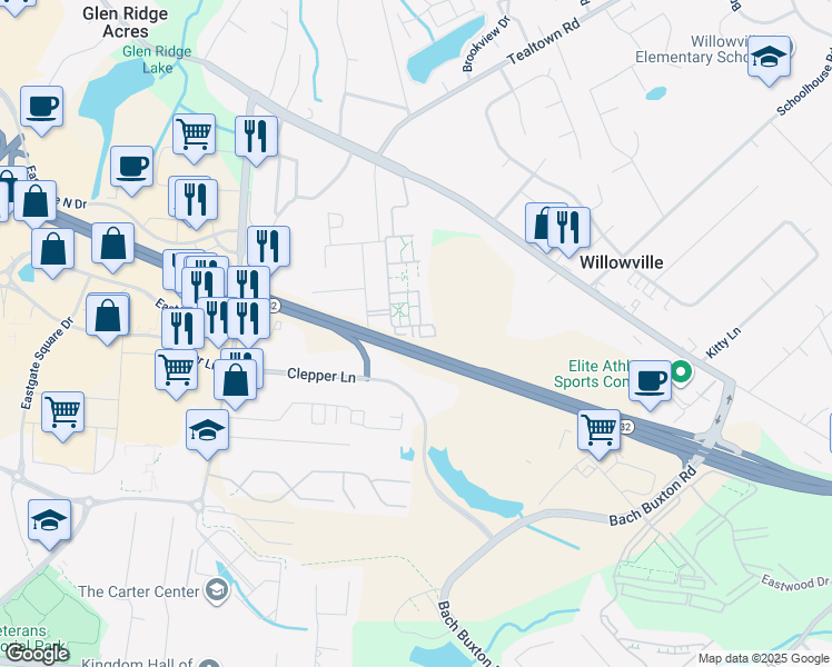 map of restaurants, bars, coffee shops, grocery stores, and more near 21 County Seat in Batavia
