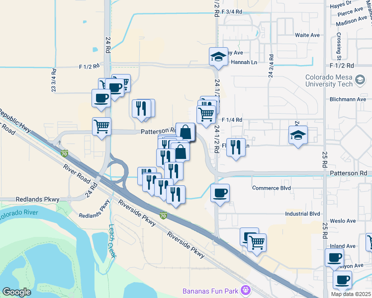 map of restaurants, bars, coffee shops, grocery stores, and more near 2424 Old Us Hwy 6 & 50 in Grand Junction