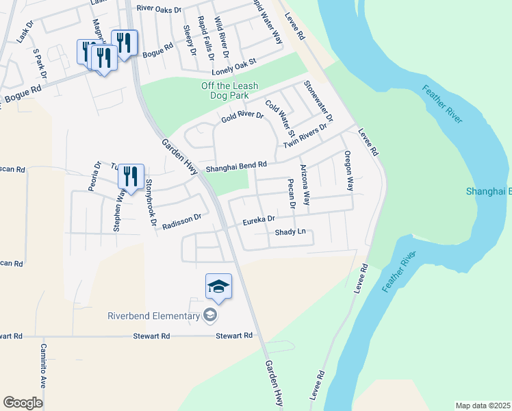map of restaurants, bars, coffee shops, grocery stores, and more near 2498 Carmelo Way in Yuba City