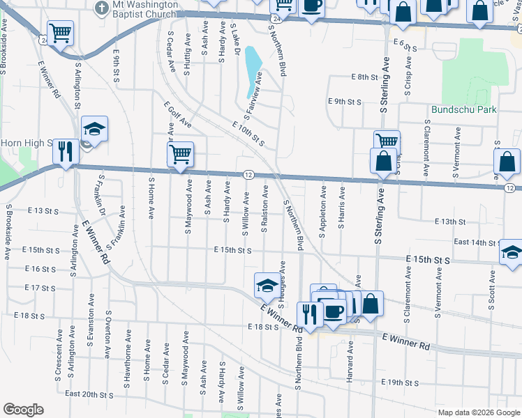 map of restaurants, bars, coffee shops, grocery stores, and more near 1338 South Ralston Avenue in Independence