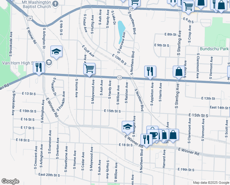 map of restaurants, bars, coffee shops, grocery stores, and more near 10416 East 14th Street in Independence
