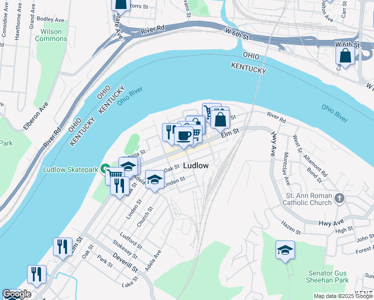 map of restaurants, bars, coffee shops, grocery stores, and more near in Ludlow