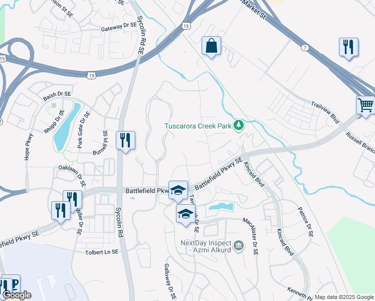 map of restaurants, bars, coffee shops, grocery stores, and more near 314 Shiloh Place Southeast in Leesburg